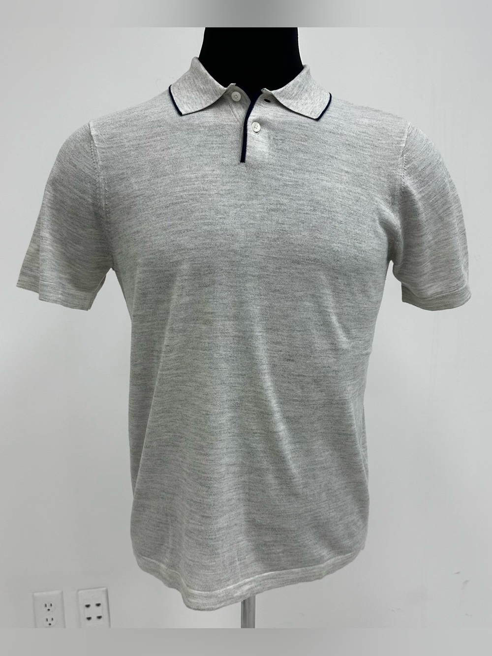PATRICK ASSARAF MEN'S SHORT SLEEVE LIGHT GRAY MEDIUM KNIT POLO